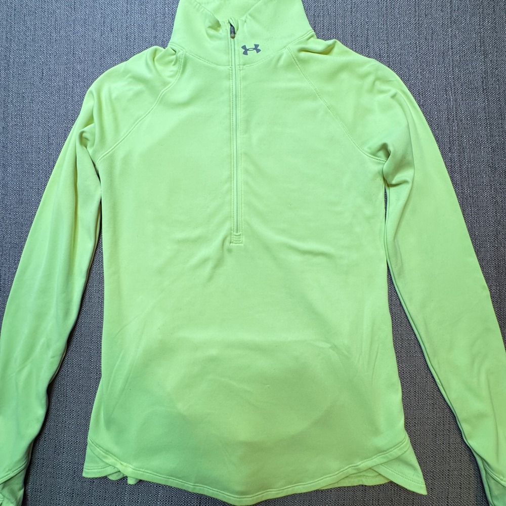Under Armour ColdGear Women Neon Lime Green Quarter Zip Pullover Thumbhole M